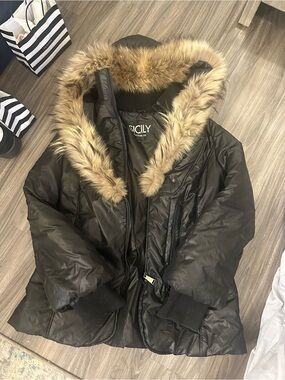Sicily Black Puffer Coat with Fur Hood